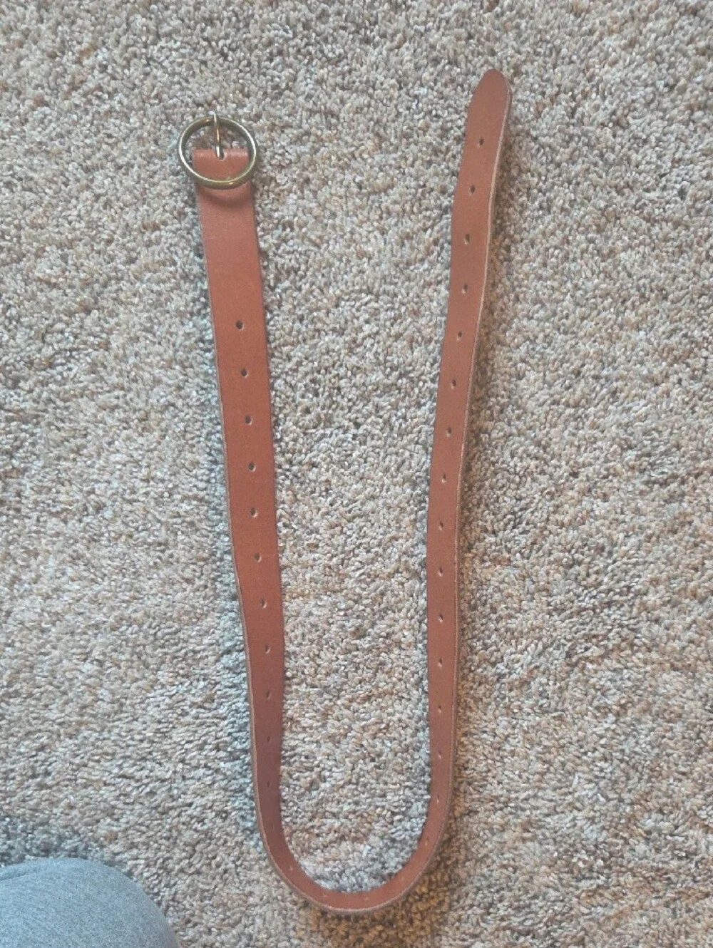 Classic Tan Leather Belt with Round Brass Buckle